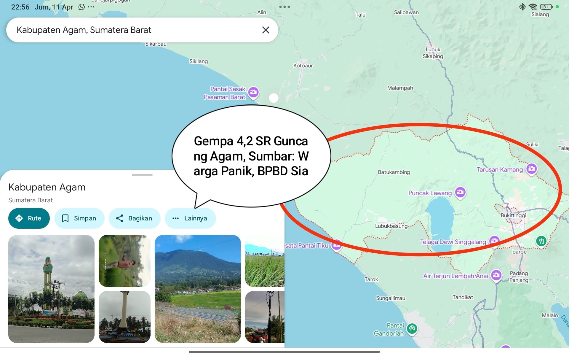 Gempa 4,2 SR Guncang Agam, Sumbar: Warga Panik, BPBD Siaga